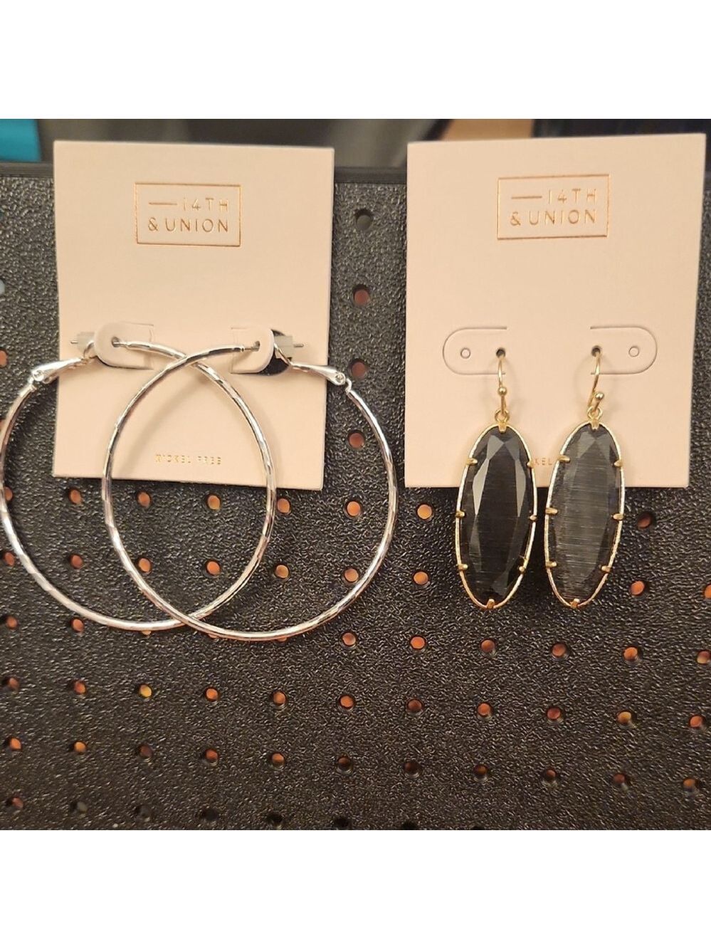 14th & Union Silver Hoops and Black Stone Earrings